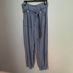 Indigo Rein Striped Belted Chambray Ankle Pants Women's S
